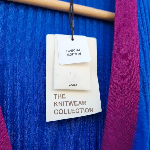 ZARA Cobalt Metallic Ribbed Cardigan Dress - Picture 6 of 8